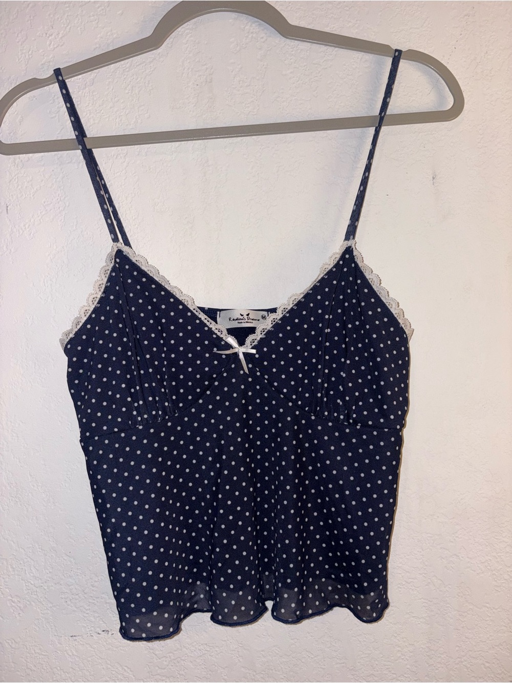 Rebellious Rose Navy Polka Dot Lace-Trim Camisole